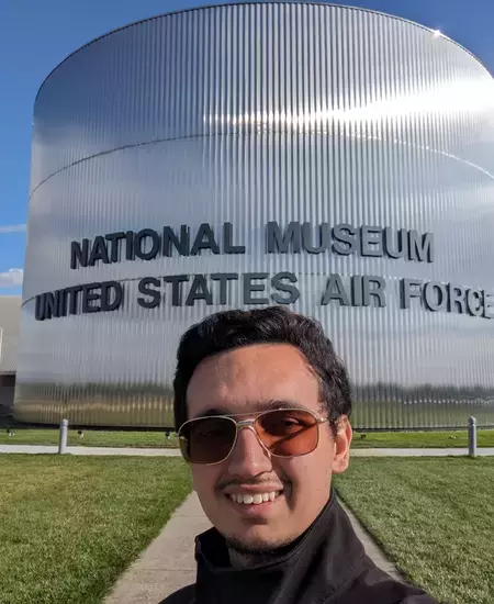 Selfie of man in front of National Museum of the United States Air Force